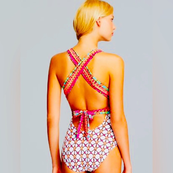 TRINA TURK Colorful VENICE BEACH ONE PIECE SWIMSUIT Size 8 Resort Wear Beach - Picture 2 of 8